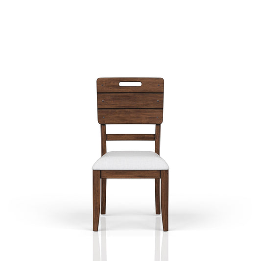 Casual Side Dining Chair Brown Finish Contrasting Upholstered Seat Set of 2