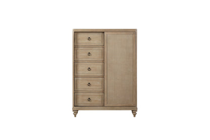 Queen Canopy Bedroom Set with a 2 Drawer Nightstand. a modern Dresser with Poster Mirror and a Door Chest.