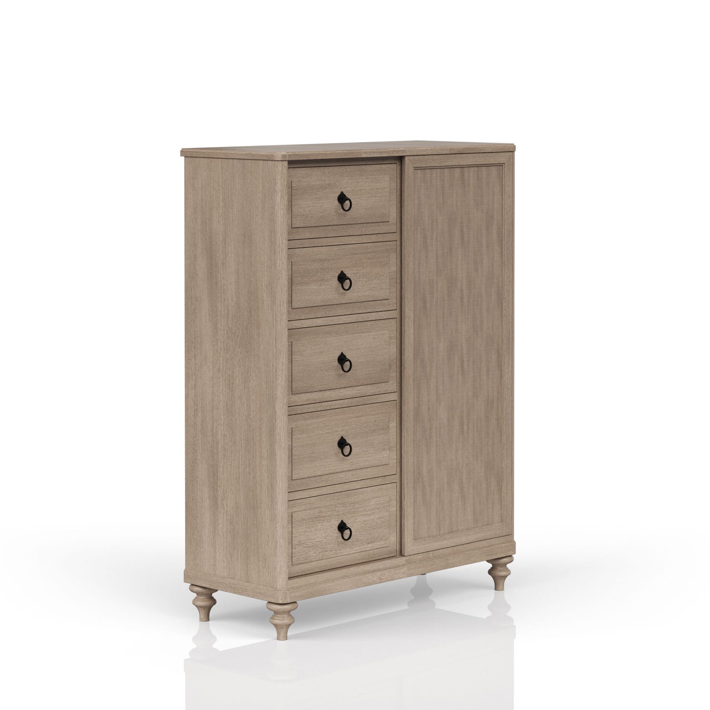 Queen Canopy Bedroom Set with a 2 Drawer Nightstand. a modern Dresser with Poster Mirror and a Door Chest.