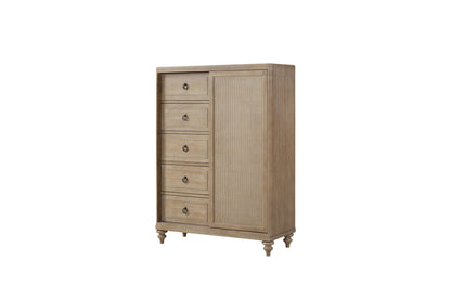 Queen Canopy Bedroom Set with a 2 Drawer Nightstand. a modern Dresser with Poster Mirror and a Door Chest.