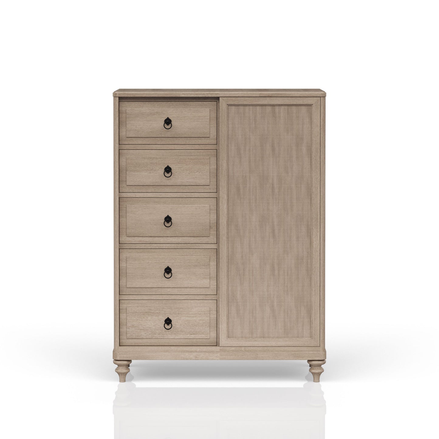 Queen Canopy Bedroom Set with a 2 Drawer Nightstand. a modern Dresser with Poster Mirror and a Door Chest.