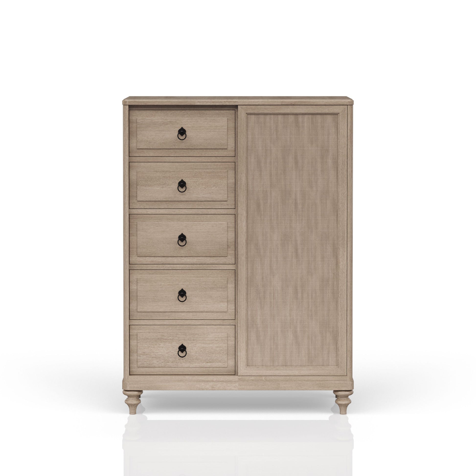 Queen Canopy Bedroom Set with a 2 Drawer Nightstand. a modern Dresser with Poster Mirror and a Door Chest.