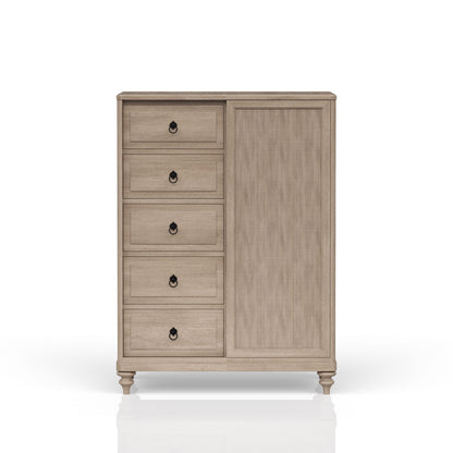 Queen Canopy Bedroom Set with a 2 Drawer Nightstand. a modern Dresser with Poster Mirror and a Door Chest.