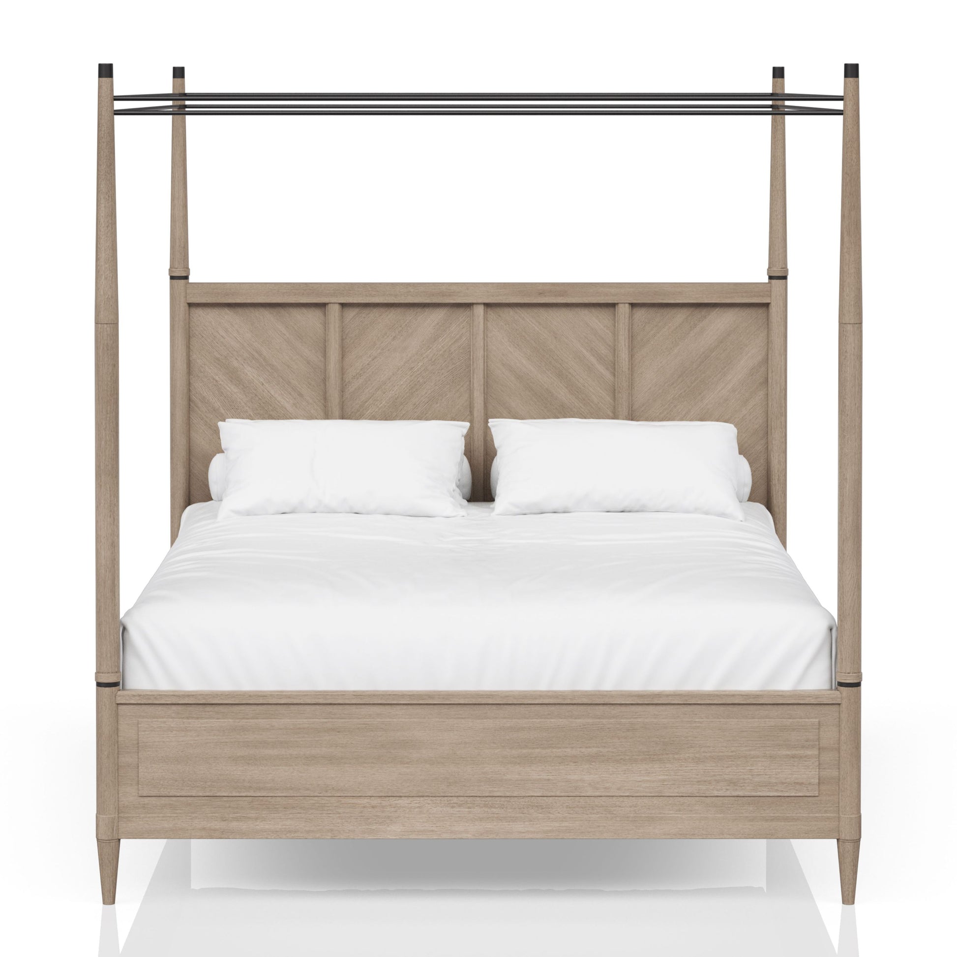 Queen Canopy Bedroom Set with a 2 Drawer Nightstand. a modern Dresser with Poster Mirror and a Door Chest.