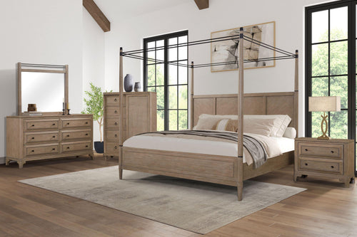 Elegant Solid Wood Queen Canopy Bed Set Collection.