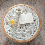 Round Wood Coffee Table with Glass Top, Solid Wooden Circle Center Table with Curved Legs & Removeable Tempered Glass top, Cocktail Table for Living Room , Home Small Space, Easy Assembly Coffee Table