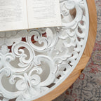 Round Wood Coffee Table with Glass Top, Solid Wooden Circle Center Table with Curved Legs & Removeable Tempered Glass top, Cocktail Table for Living Room , Home Small Space, Easy Assembly Coffee Table