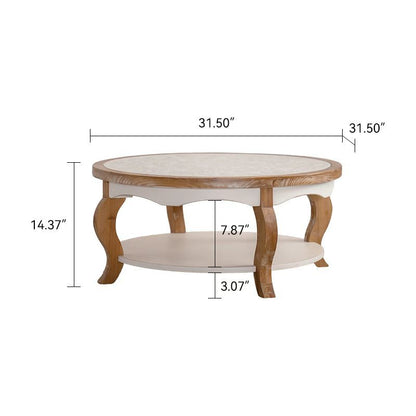 Round Wood Coffee Table with Glass Top, Solid Wooden Circle Center Table with Curved Legs & Removeable Tempered Glass top, Cocktail Table for Living Room , Home Small Space, Easy Assembly Coffee Table