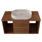 Modern 39.4 Wall-Mounted Bathroom Vanity with Oval Ceramic Sink Floating Vanity Multi-Layer Solid Wood Cabinet Soft-Close Drawers Open Shelf Storage Bathroom Vanity