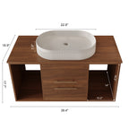 Modern 39.4 Wall-Mounted Bathroom Vanity with Oval Ceramic Sink Floating Vanity Multi-Layer Solid Wood Cabinet Soft-Close Drawers Open Shelf Storage Bathroom Vanity