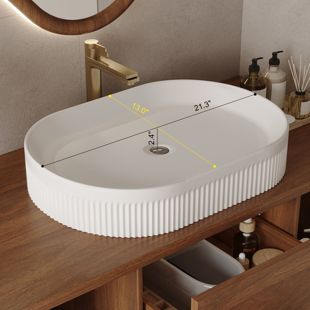 Modern 39.4 Wall-Mounted Bathroom Vanity with Oval Ceramic Sink Floating Vanity Multi-Layer Solid Wood Cabinet Soft-Close Drawers Open Shelf Storage Bathroom Vanity
