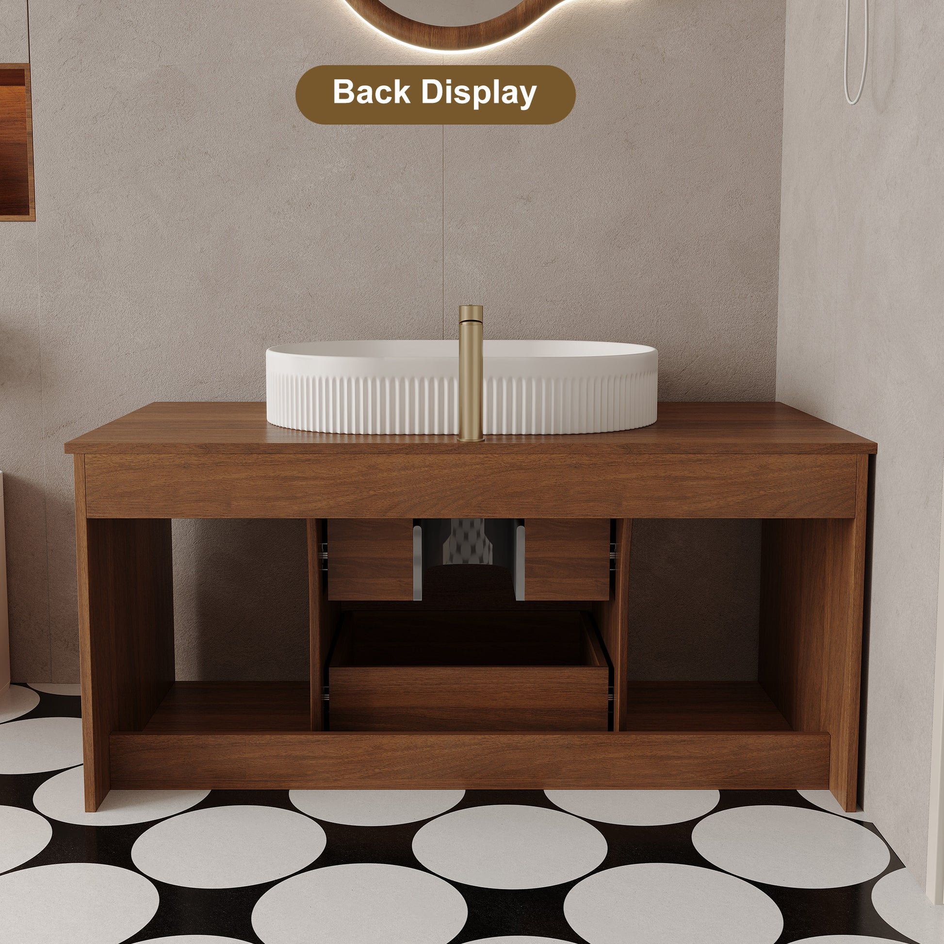 Modern 39.4 Wall-Mounted Bathroom Vanity with Oval Ceramic Sink Floating Vanity Multi-Layer Solid Wood Cabinet Soft-Close Drawers Open Shelf Storage Bathroom Vanity