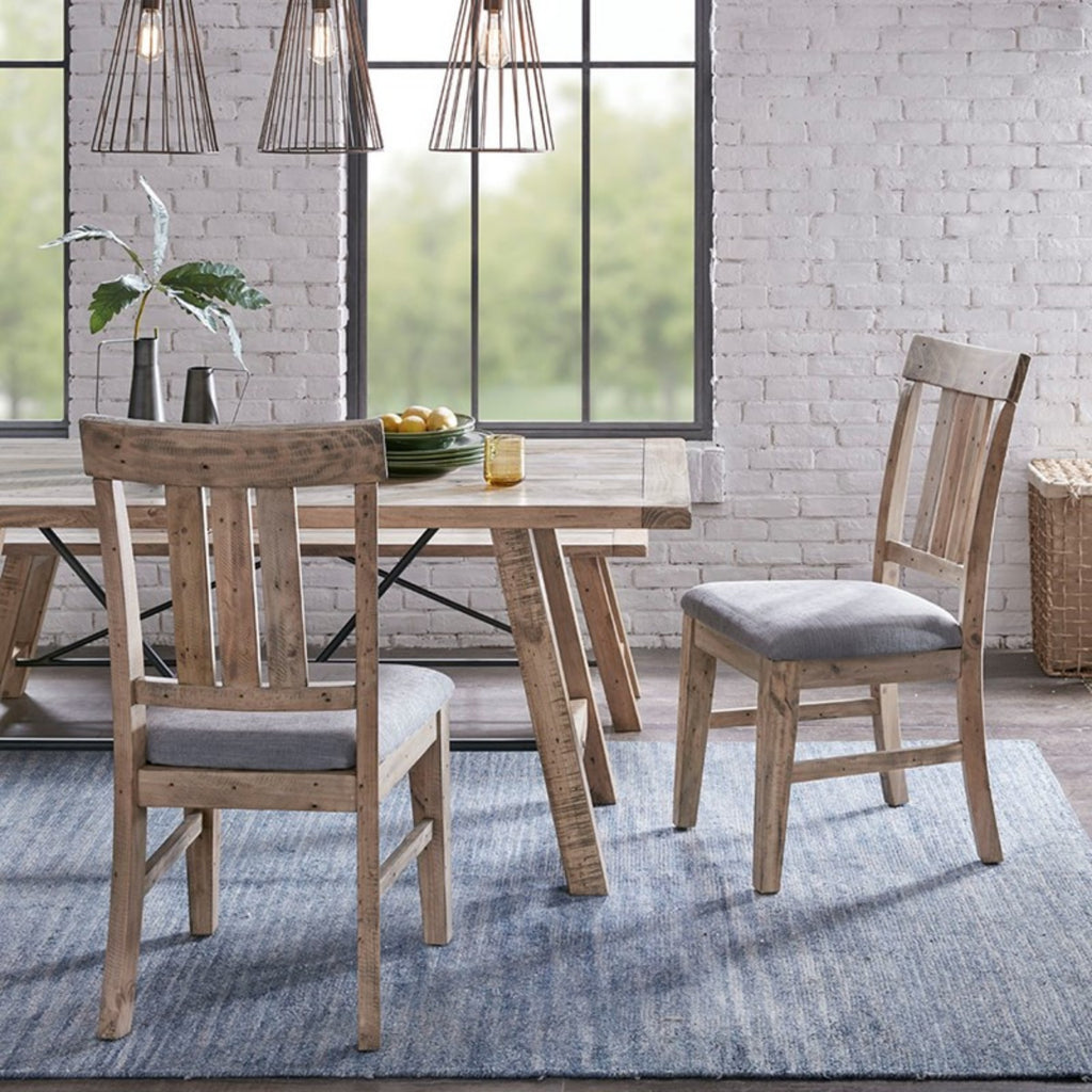Sonoma Dining Side Chair Set of 2 with Upholstered Seat in Natural Grey Solid Pine Wood Dining Chair
