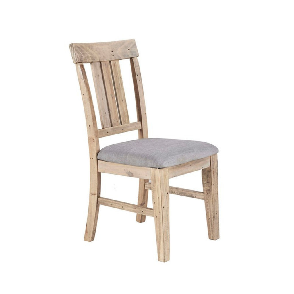 Sonoma Dining Side Chair Set of 2 with Upholstered Seat in Natural Grey Solid Pine Wood Dining Chair
