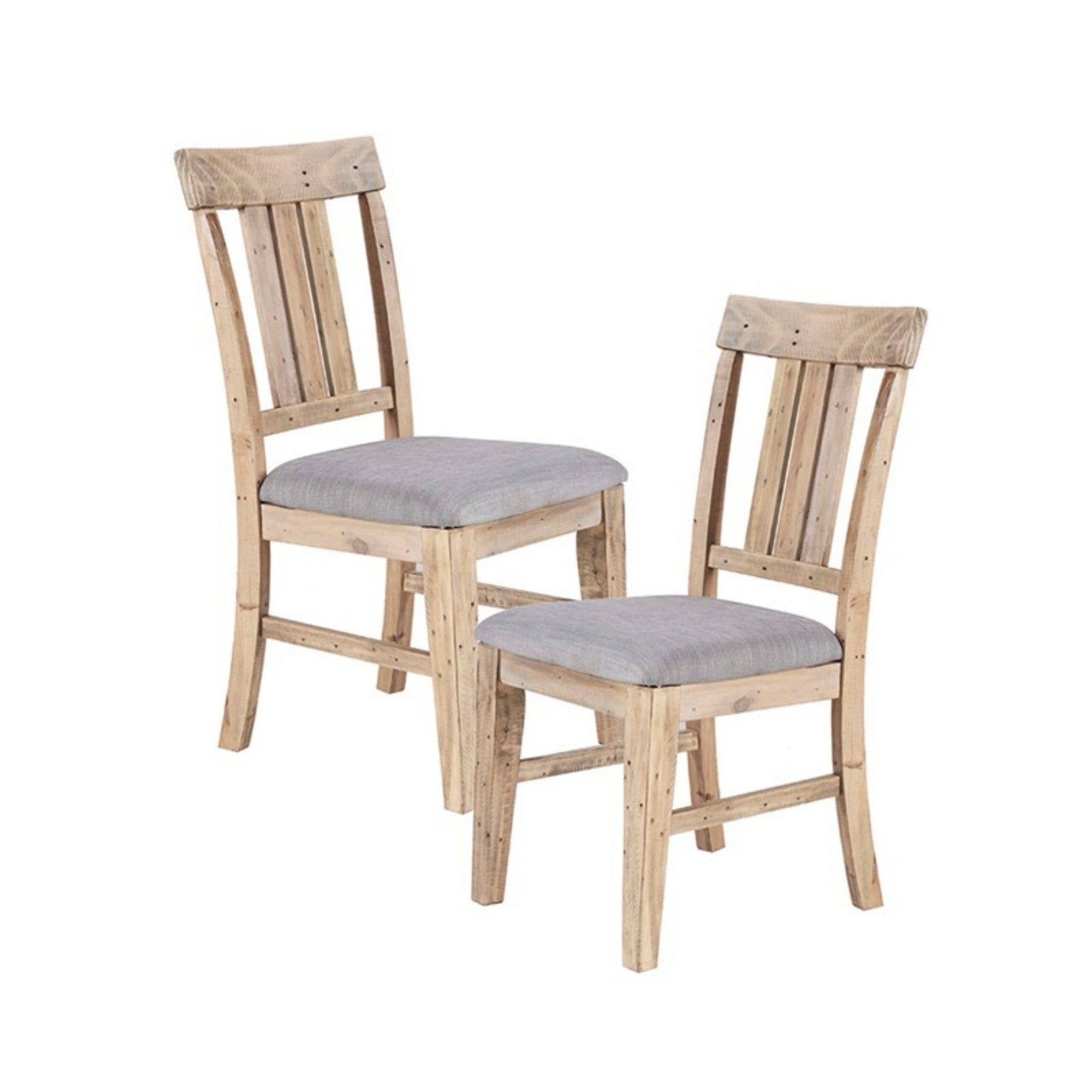 Sonoma Dining Side Chair Set of 2 with Upholstered Seat in Natural Grey Solid Pine Wood Dining Chair