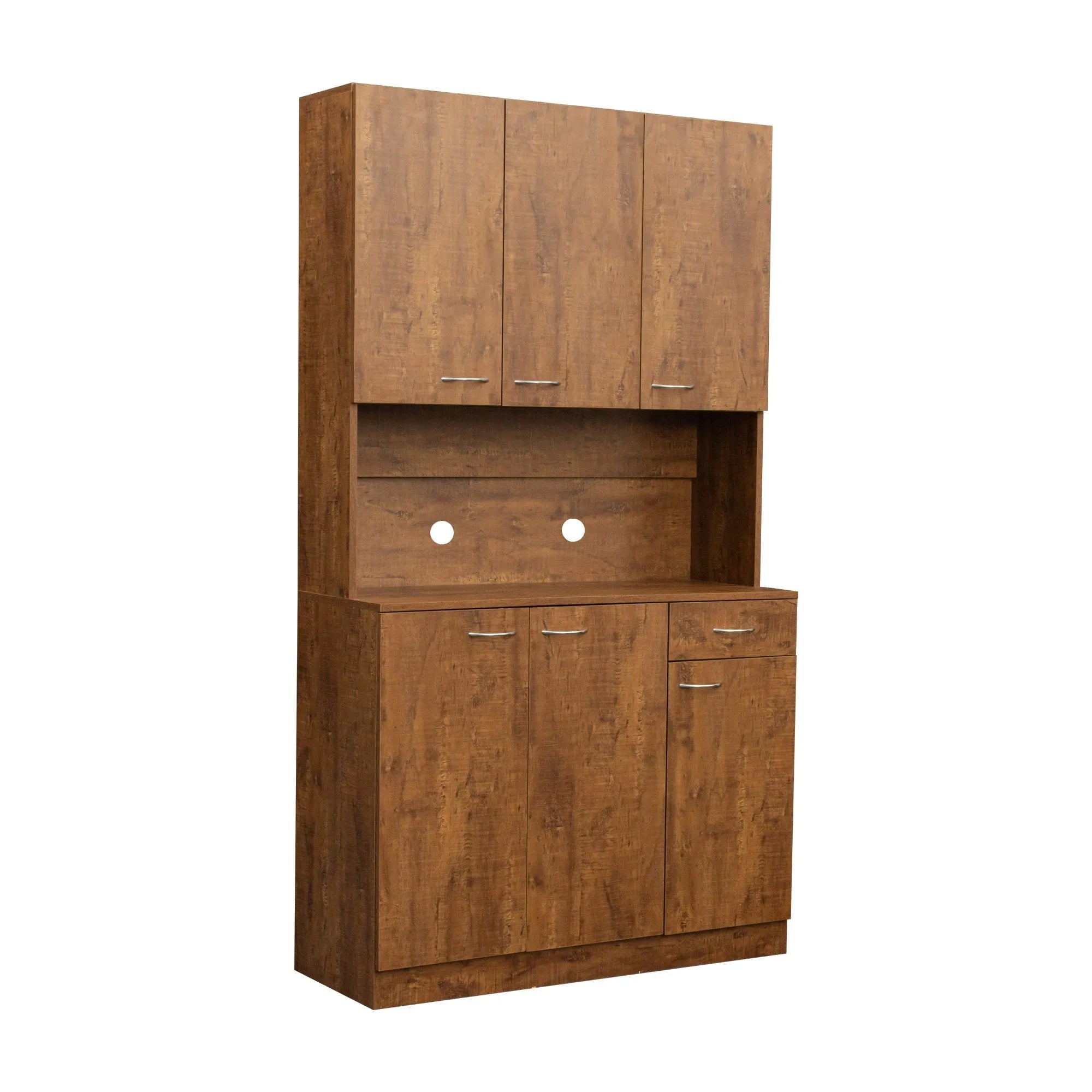 70.87" Tall Wardrobe& Kitchen Cabinet, with 6-Doors, -Open Shelves and -Drawer for bedroom,Walnut - Groovy Boardz