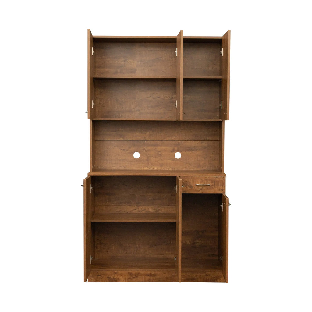 70.87" Tall Wardrobe& Kitchen Cabinet, with 6-Doors, -Open Shelves and -Drawer for bedroom,Walnut - Groovy Boardz