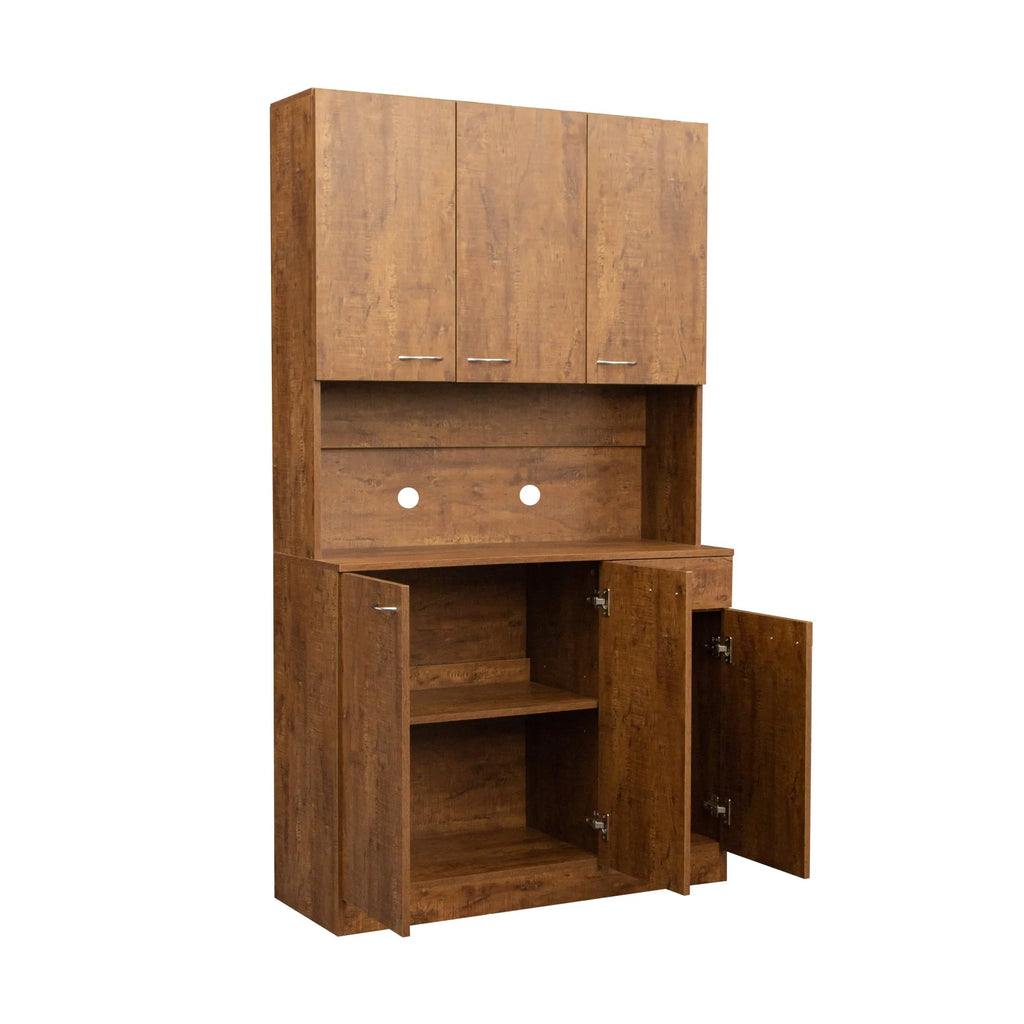 70.87" Tall Wardrobe& Kitchen Cabinet, with 6-Doors, -Open Shelves and -Drawer for bedroom,Walnut - Groovy Boardz