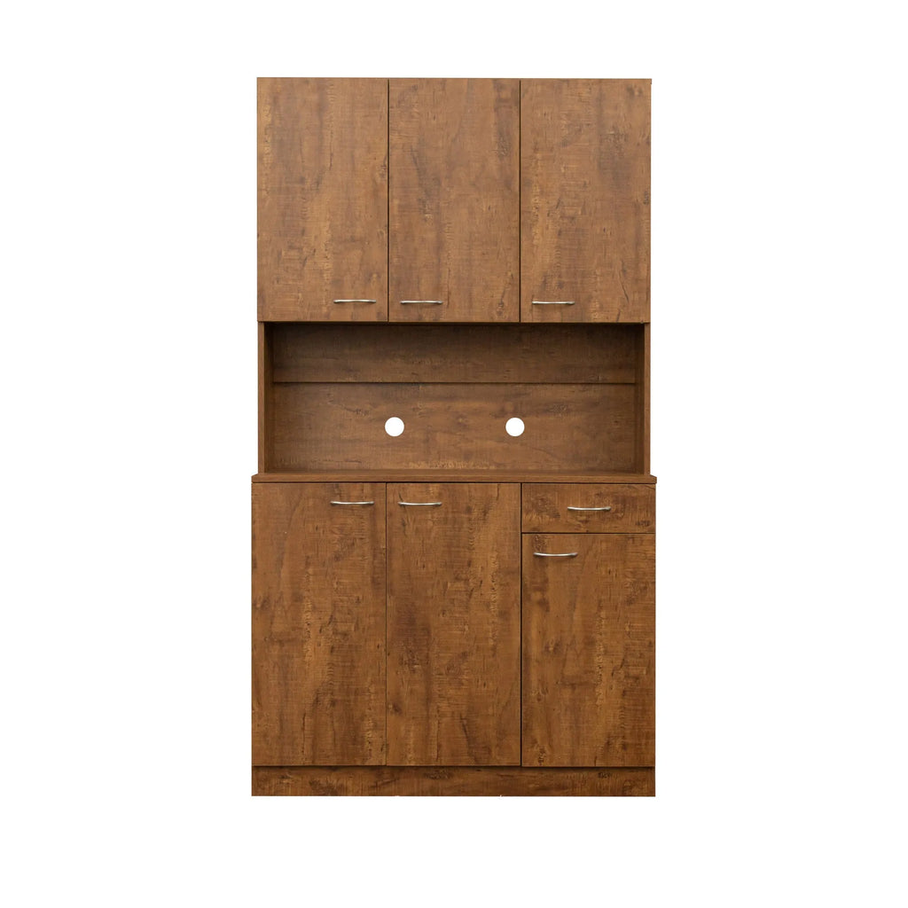 70.87" Tall Wardrobe& Kitchen Cabinet, with 6-Doors, -Open Shelves and -Drawer for bedroom,Walnut - Groovy Boardz