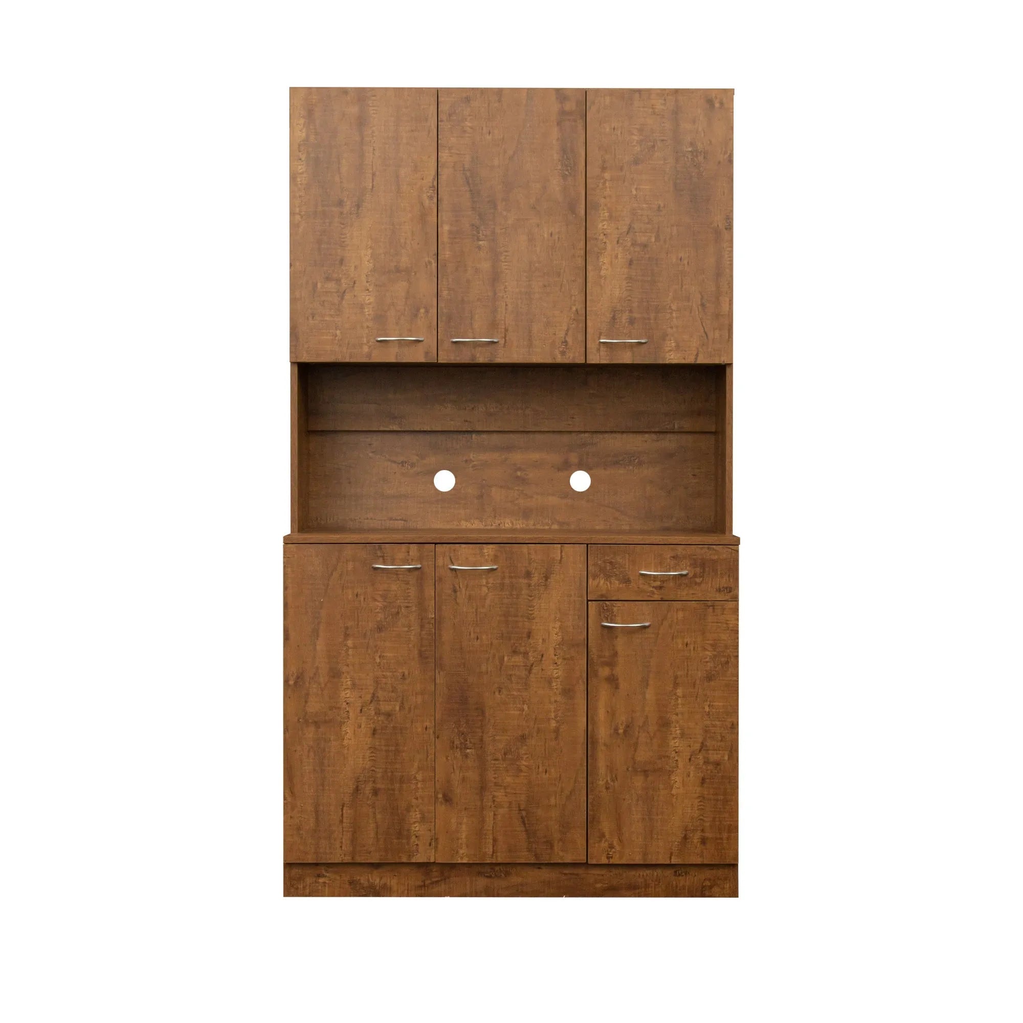 70.87" Tall Wardrobe& Kitchen Cabinet, with 6-Doors, -Open Shelves and -Drawer for bedroom,Walnut - Groovy Boardz