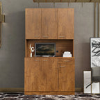 70.87" Tall Wardrobe& Kitchen Cabinet, with 6-Doors, -Open Shelves and -Drawer for bedroom,Walnut - Groovy Boardz
