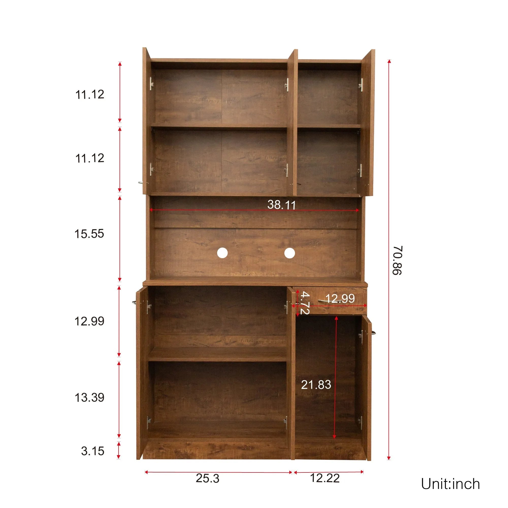 70.87" Tall Wardrobe& Kitchen Cabinet, with 6-Doors, -Open Shelves and -Drawer for bedroom,Walnut - Groovy Boardz