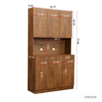 70.87" Tall Wardrobe& Kitchen Cabinet, with 6-Doors, -Open Shelves and -Drawer for bedroom,Walnut - Groovy Boardz