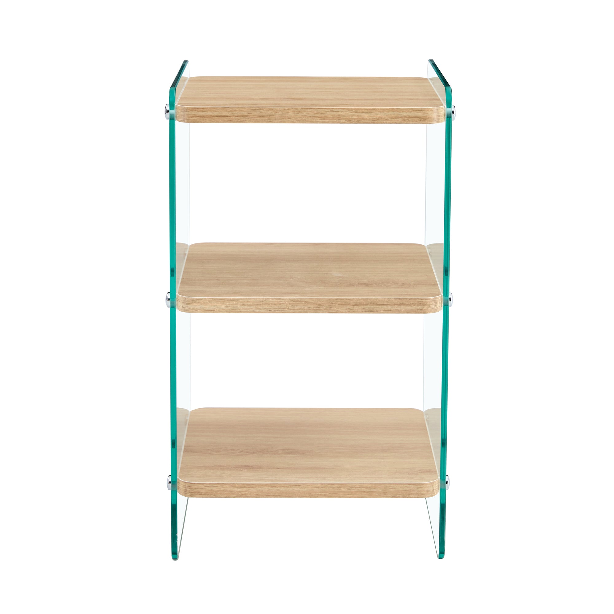 Three layer bedside cabinet.The board is made of MDF with wooden stickers, with transparent tempered glass on both side.The design is simple and elegant, with powerful storage function.Storage cabinet