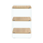 Three layer bedside cabinet.The board is made of MDF with wooden stickers, with transparent tempered glass on both side.The design is simple and elegant, with powerful storage function.Storage cabinet