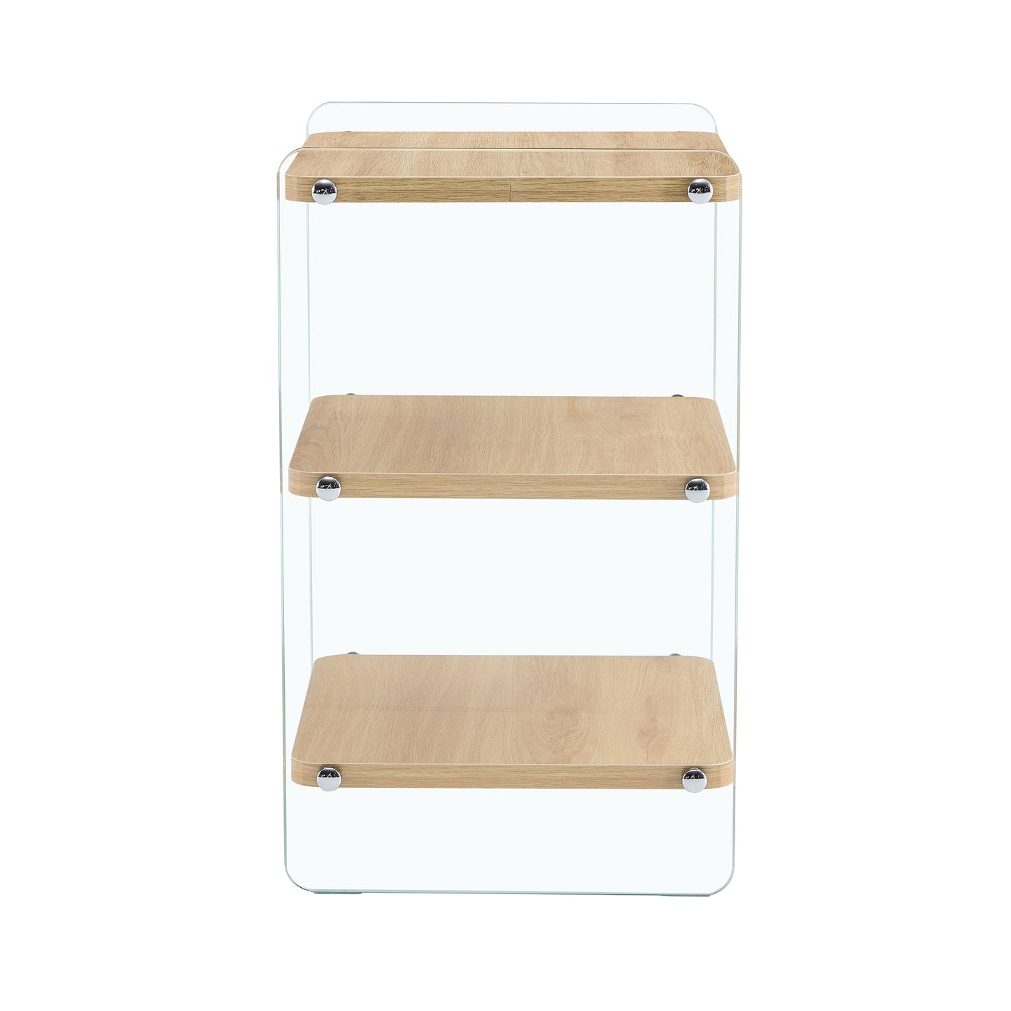 Three layer bedside cabinet.The board is made of MDF with wooden stickers, with transparent tempered glass on both side.The design is simple and elegant, with powerful storage function.Storage cabinet