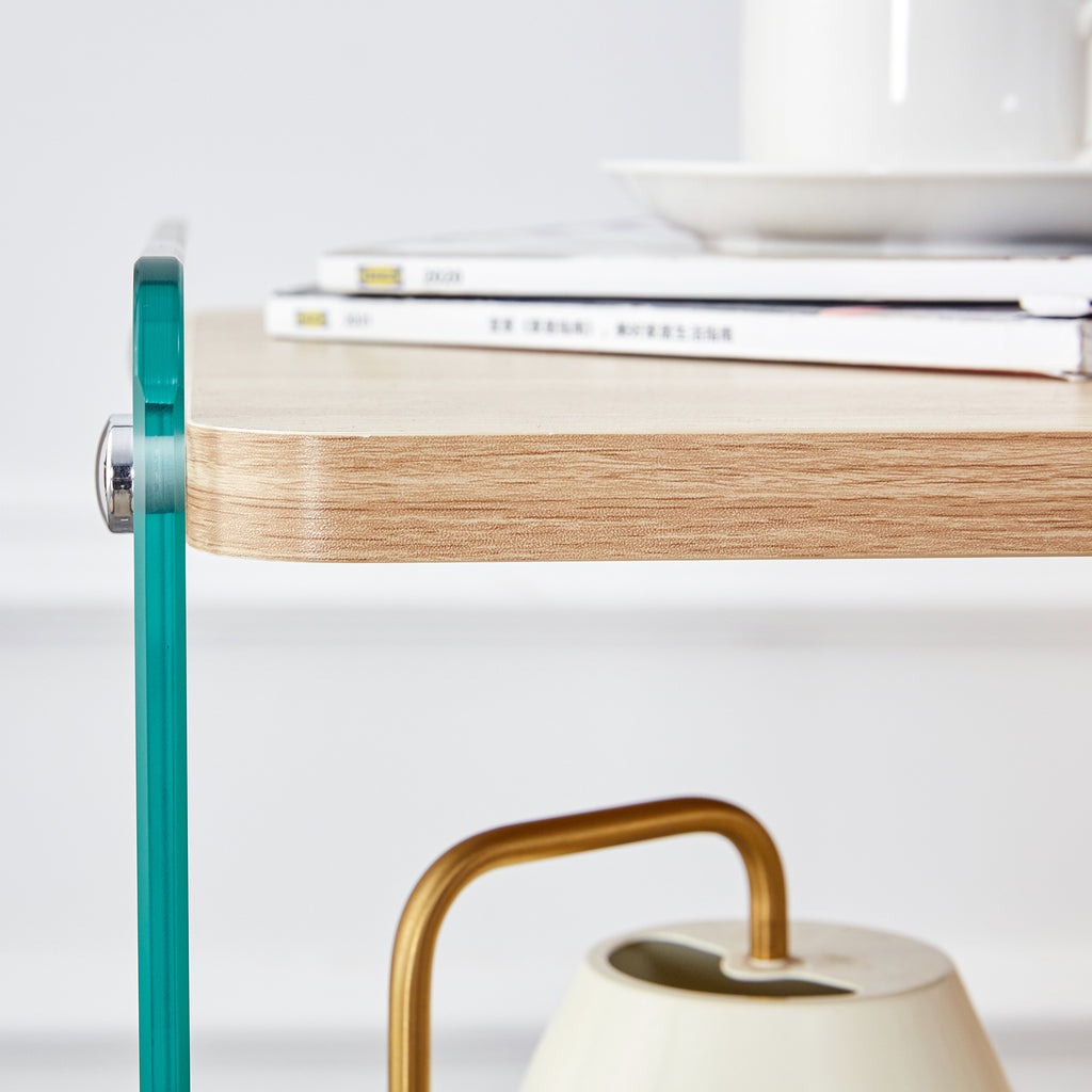 Three layer bedside cabinet.The board is made of MDF with wooden stickers, with transparent tempered glass on both side.The design is simple and elegant, with powerful storage function.Storage cabinet