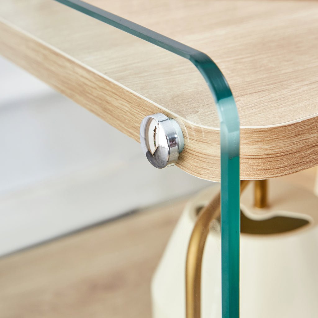 Three layer bedside cabinet.The board is made of MDF with wooden stickers, with transparent tempered glass on both side.The design is simple and elegant, with powerful storage function.Storage cabinet