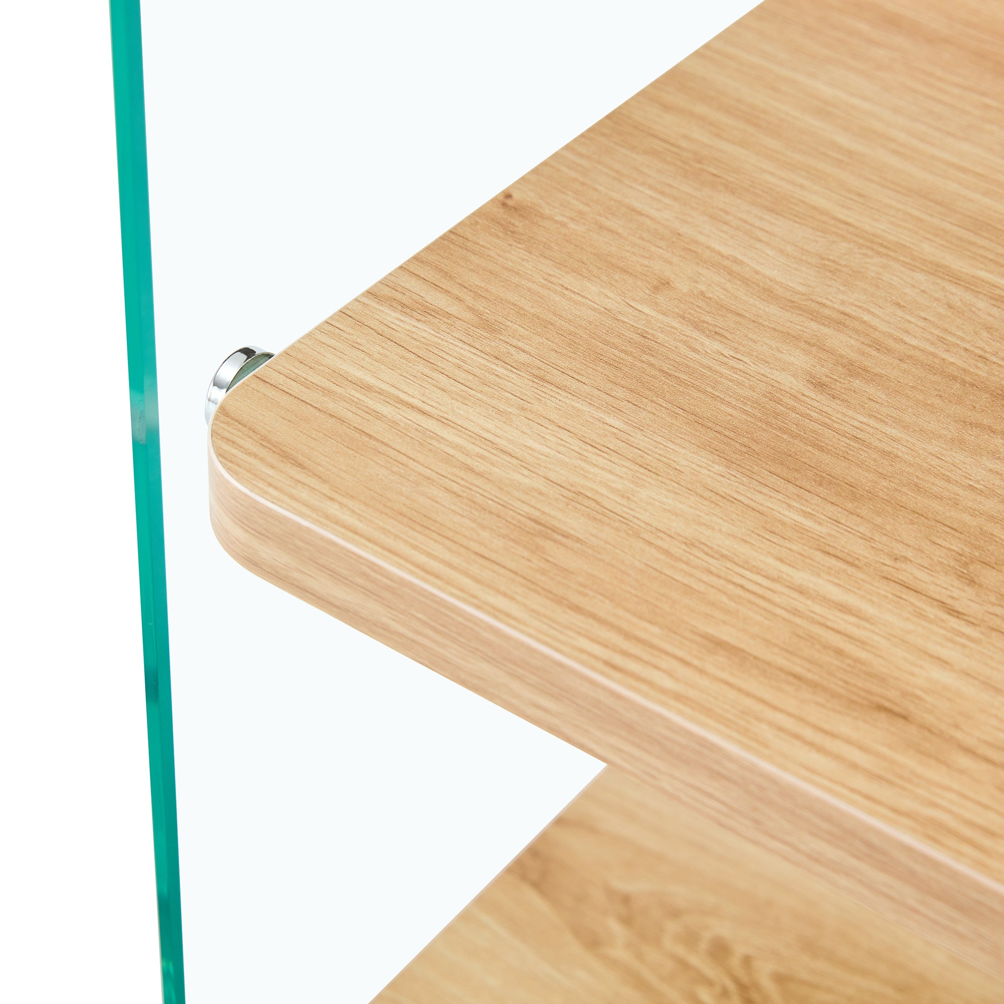 Three layer bedside cabinet.The board is made of MDF with wooden stickers, with transparent tempered glass on both side.The design is simple and elegant, with powerful storage function.Storage cabinet