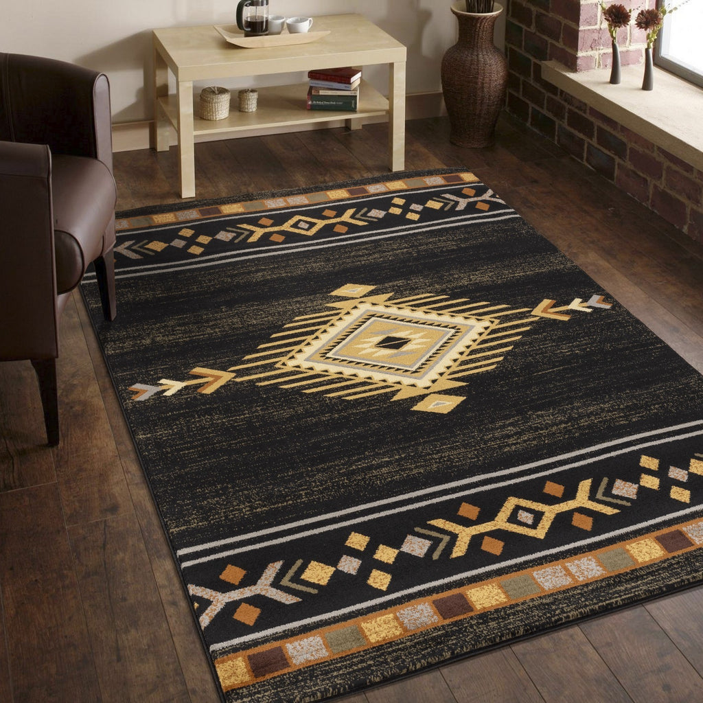 Tribes GC_YLS4001 Black 7 ft. 10 in. x 10 ft. 3 in. Southwest Area Rug - Groovy Boardz