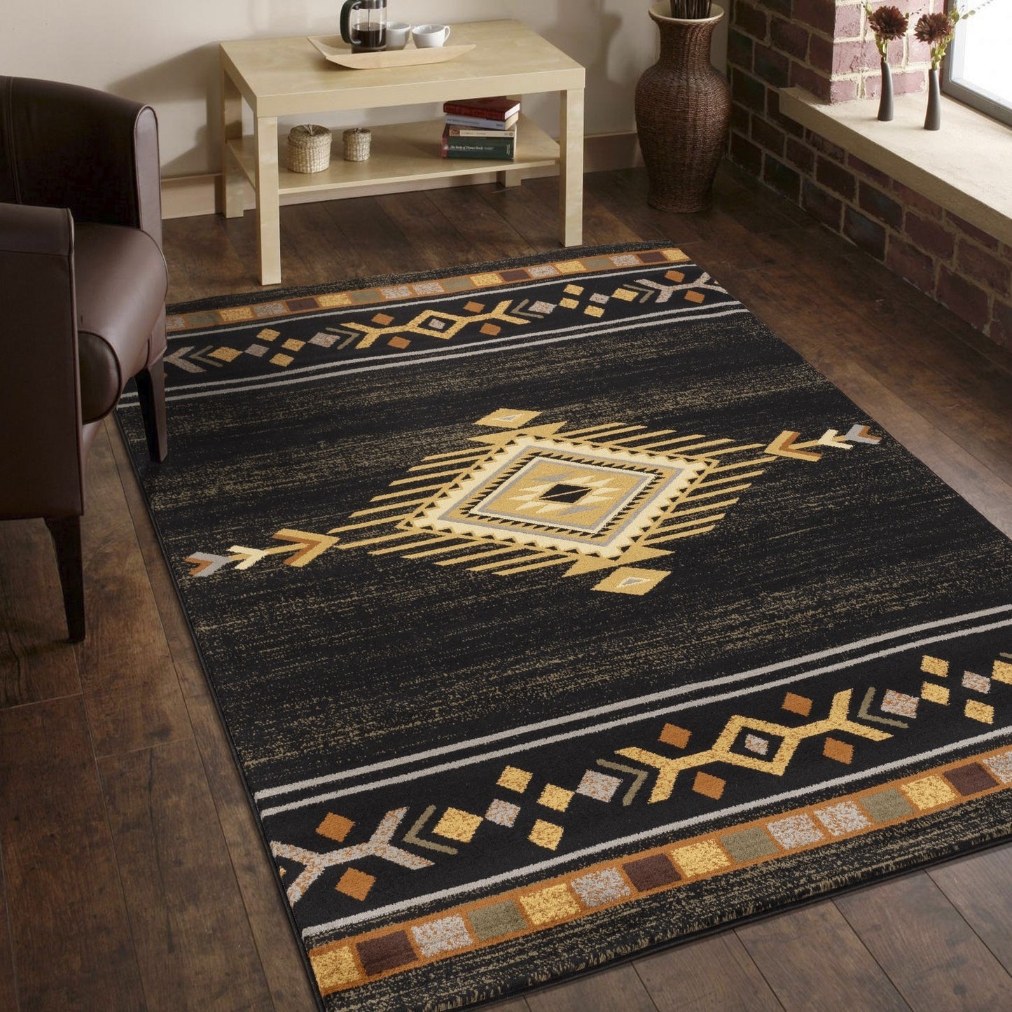 Tribes GC_YLS4001 Black 7 ft. 10 in. x 10 ft. 3 in. Southwest Area Rug - Groovy Boardz