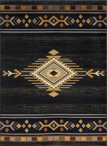 Tribes GC_YLS4001 Black 7 ft. 10 in. x 10 ft. 3 in. Southwest Area Rug - Groovy Boardz
