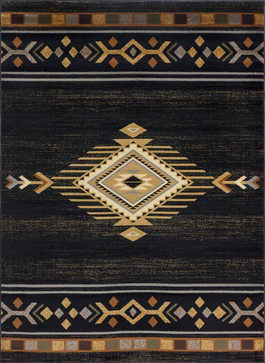 Tribes GC_YLS4001 Black 7 ft. 10 in. x 10 ft. 3 in. Southwest Area Rug - Groovy Boardz