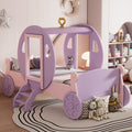 Twin size Princess Carriage Bed with Crown,Wood Platform Car Bed with Stair,Purple+Pink(old sku HL000054AAH) Kid’s Bed