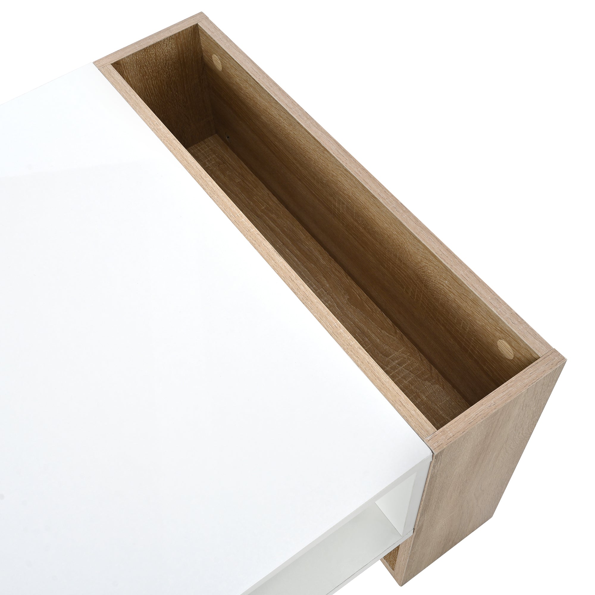 ON-TREND High Glossy Coffee Table with 2 Drawers, Practical Two Tone Center Table with Hidden Compartments, Rectangle Cocktail Table with Open Storage Shelf for Living Room, Bedroom, White, 41.3*23.6