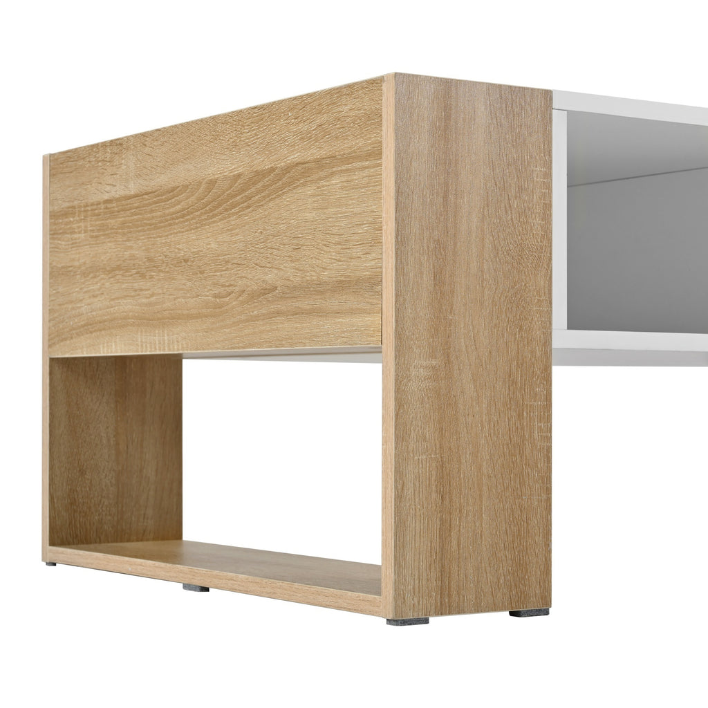 ON-TREND High Glossy Coffee Table with 2 Drawers, Practical Two Tone Center Table with Hidden Compartments, Rectangle Cocktail Table with Open Storage Shelf for Living Room, Bedroom, White, 41.3*23.6