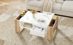 ON-TREND High Glossy Coffee Table with 2 Drawers, Practical Two Tone Center Table with Hidden Compartments, Rectangle Cocktail Table with Open Storage Shelf for Living Room, Bedroom, White, 41.3*23.6