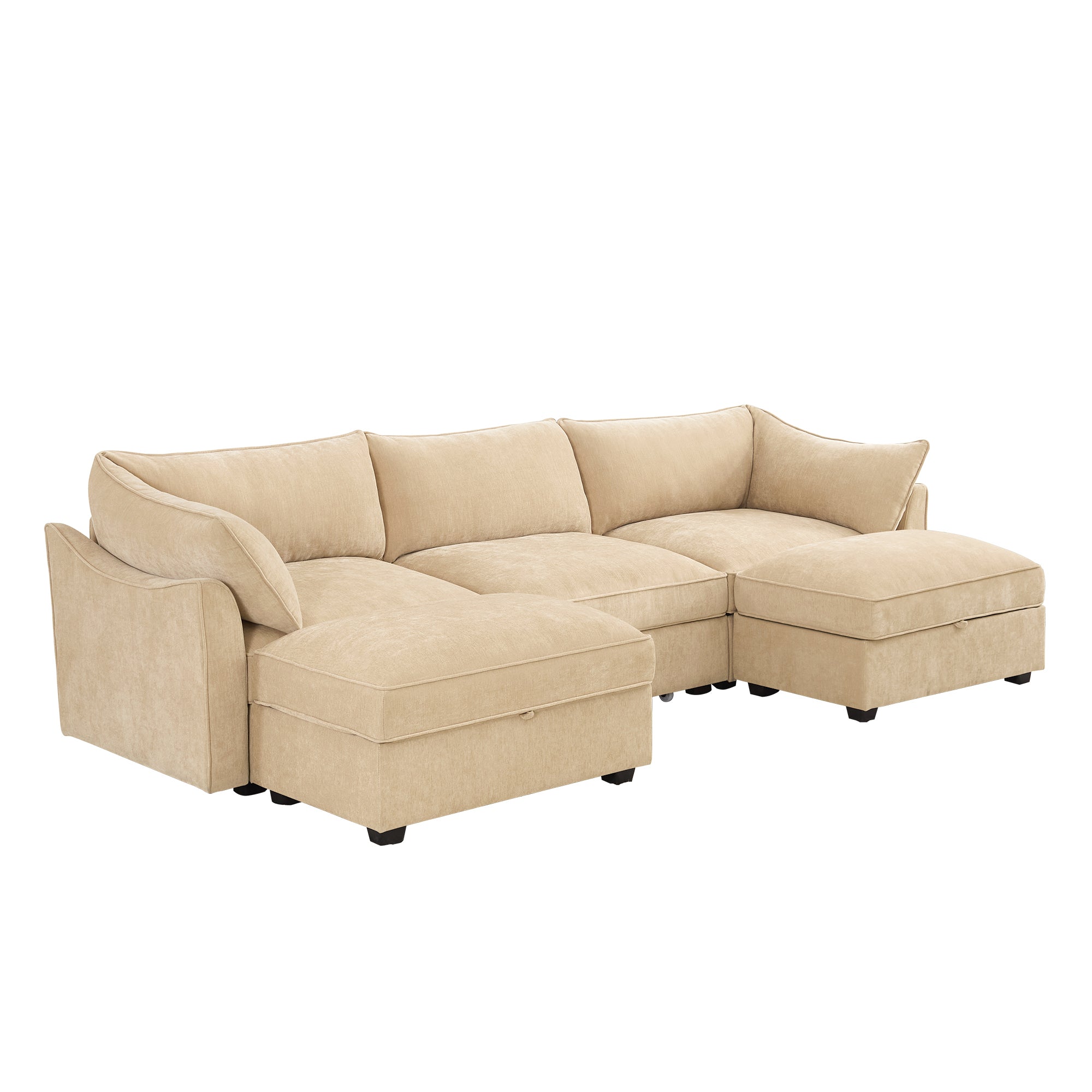 U Shape 3 Seater Deep Seat Sofa Couch with Ottomans,3-Seat Sofa with with 2 Movable Ottomans,Crescent-shaped Armrests And Wraparound Back & Armrest Cushions, Oversized Modular Sectional Sofa with Stor