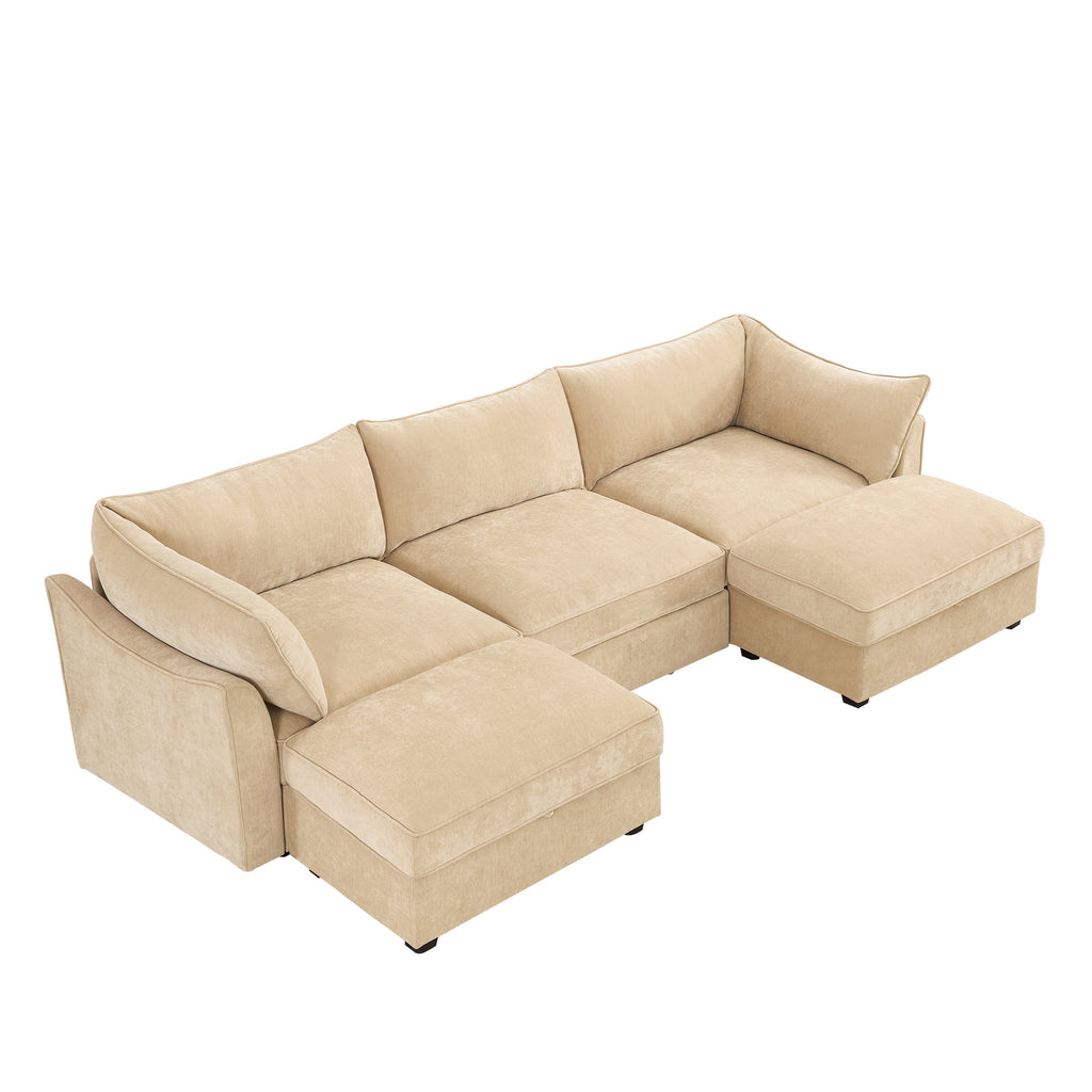 U Shape 3 Seater Deep Seat Sofa Couch with Ottomans,3-Seat Sofa with with 2 Movable Ottomans,Crescent-shaped Armrests And Wraparound Back & Armrest Cushions, Oversized Modular Sectional Sofa with Stor