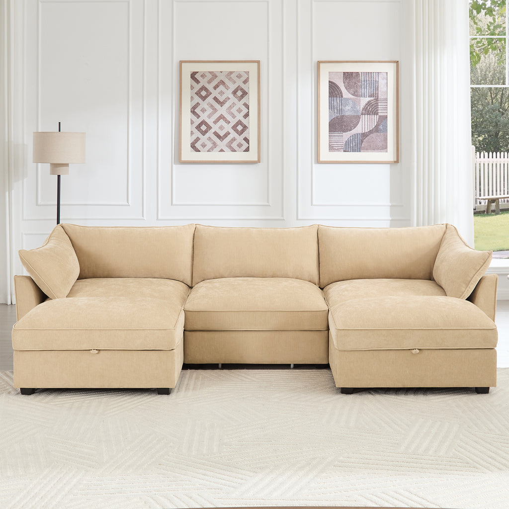 U Shape 3 Seater Deep Seat Sofa Couch with Ottomans,3-Seat Sofa with with 2 Movable Ottomans,Crescent-shaped Armrests And Wraparound Back & Armrest Cushions, Oversized Modular Sectional Sofa with Stor