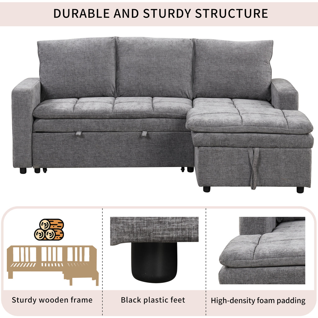 U_STYLE Soft Upholstered Sectional Sofa Bed with Storage Space, Suitable for Living Rooms and Apartments.