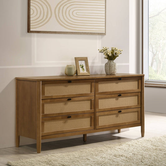 Vichy Wood Rattan 6-Drawer Dresser Dresser