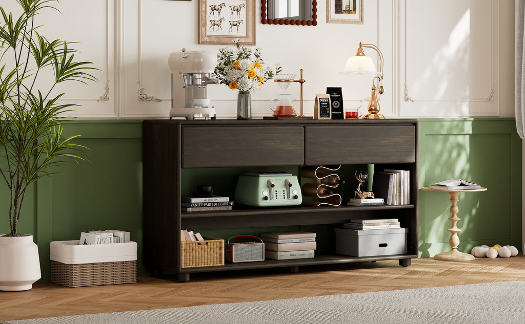 TREXM Console Table for Entryway, Vintage Entryway Table with Drawers and Shelves, Perfect Console Tables with Storage for Entryway, Hallway, Living Room (Espresso)