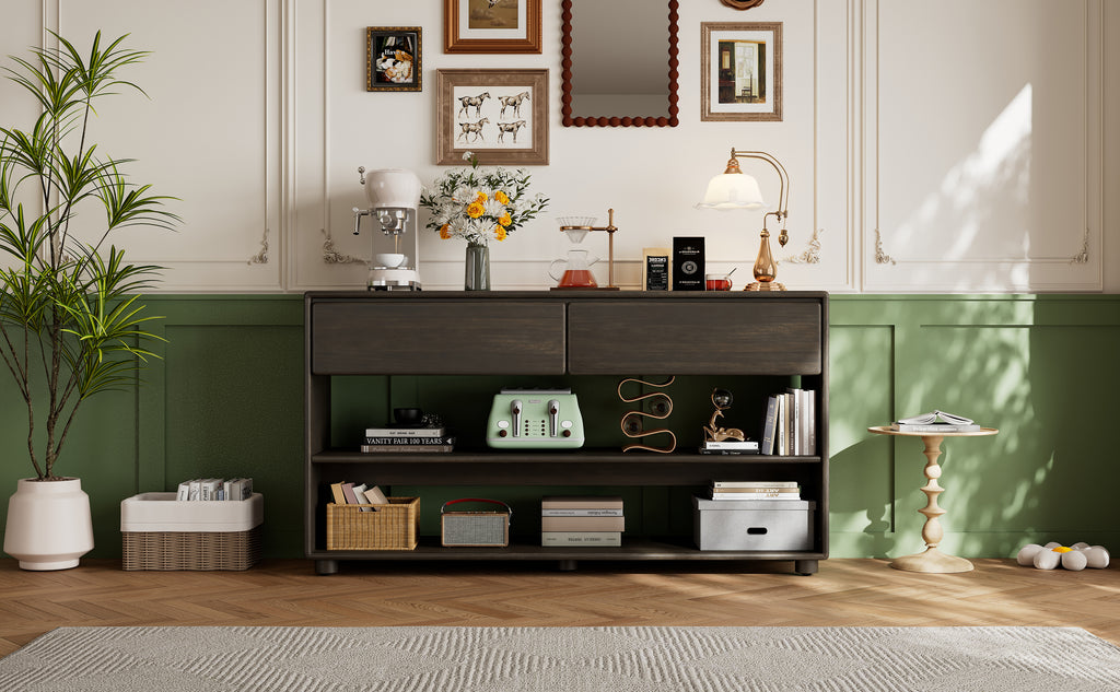 TREXM Console Table for Entryway, Vintage Entryway Table with Drawers and Shelves, Perfect Console Tables with Storage for Entryway, Hallway, Living Room (Espresso)