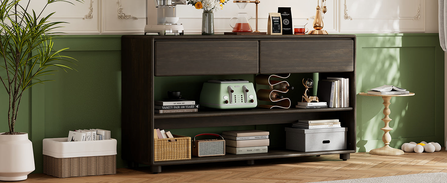 TREXM Console Table for Entryway, Vintage Entryway Table with Drawers and Shelves, Perfect Console Tables with Storage for Entryway, Hallway, Living Room (Espresso)