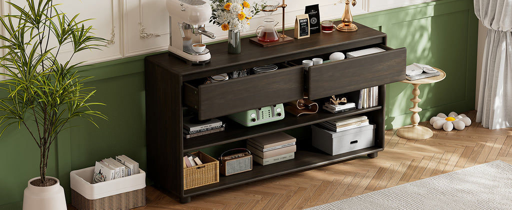 TREXM Console Table for Entryway, Vintage Entryway Table with Drawers and Shelves, Perfect Console Tables with Storage for Entryway, Hallway, Living Room (Espresso)
